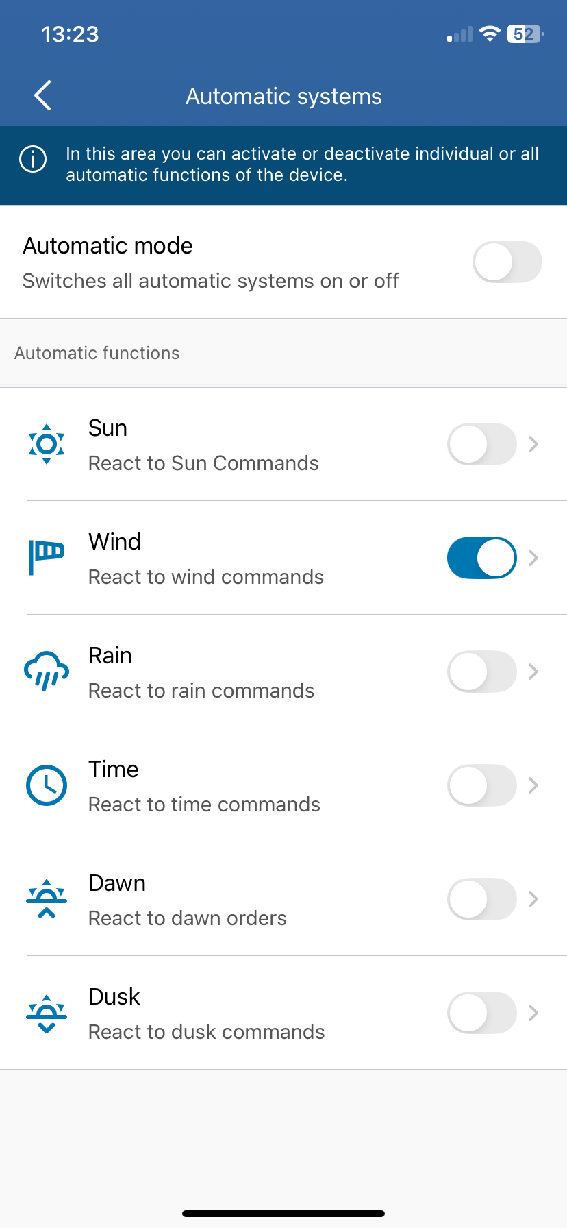 Automatic functions – Setting the position of the sun