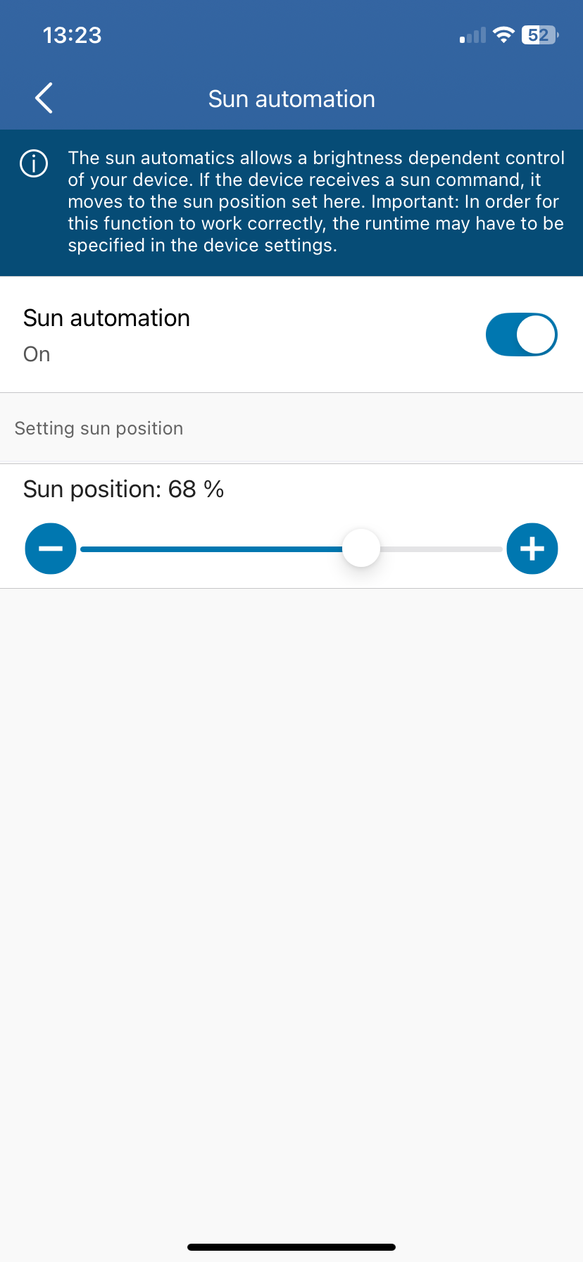 Automatic functions – Setting the position of the sun